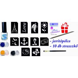   Mini csillámtetoválás készlet (15 db-os - 10 sablon / 3 csillámpor)