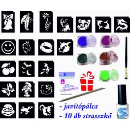   Kicsi csillámtetoválás készlet (27 db-os - 20 sablon / 5 csillámpor)
