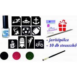   FIÚS mini csillámtetoválás készlet (15 db-os - 10 sablon / 3 csillámpor)