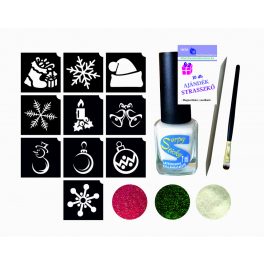   KARÁCSONYI mini csillámtetoválás készlet (15 db-os - 10 sablon / 3 csillámpor)