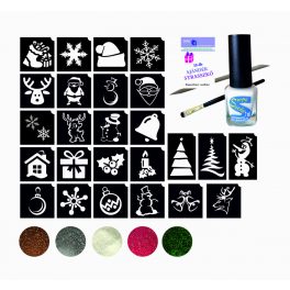   KARÁCSONYI csillámtetoválás készlet (32 db-os - 25 sablon / 5 csillámpor)