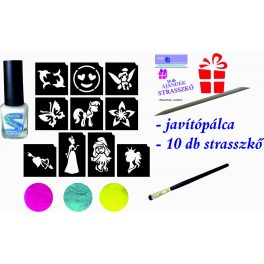   LÁNYOS mini csillámtetoválás készlet (15 db-os - 10 sablon / 3 csillámpor)