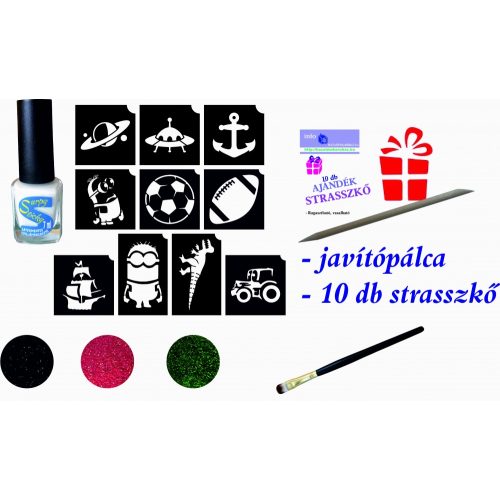 FIÚS mini csillámtetoválás készlet (15 db-os - 10 sablon / 3 csillámpor)